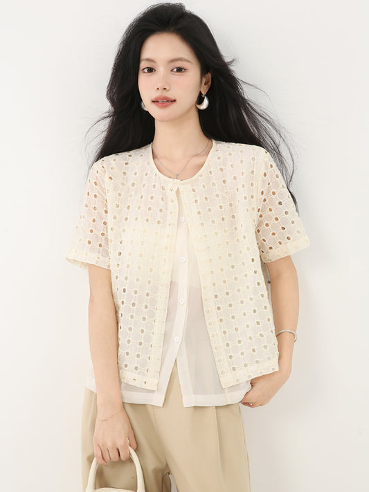 フェイクツーピース半袖シャツ