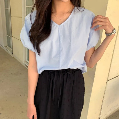 Vネックランタンスリーブシャツ