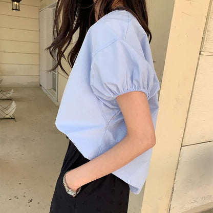 Vネックランタンスリーブシャツ