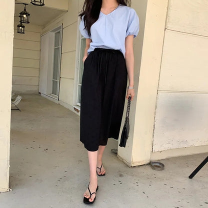 Vネックランタンスリーブシャツ