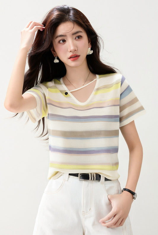 ストライプフレッシュ半袖Tシャツ