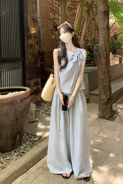 韓国リボンロングツーピースセット