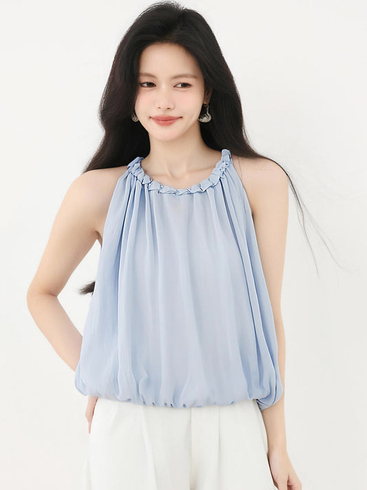 レースアップノースリーブシャツ