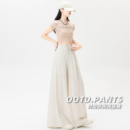 高級リネンとコットンのドレープパンツ