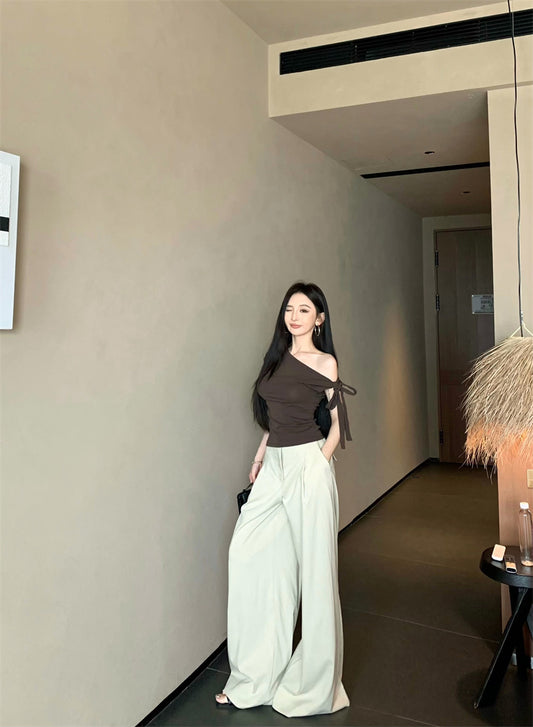 斜めショルダー半袖Tシャツパンツセット