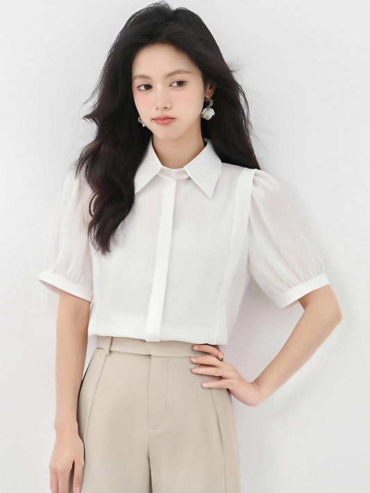 フランス製 Vネックシフォンシャツ