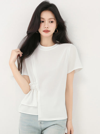 ラウンドネックホワイト半袖シャツ