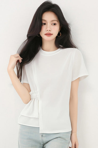 ラウンドネックホワイト半袖シャツ