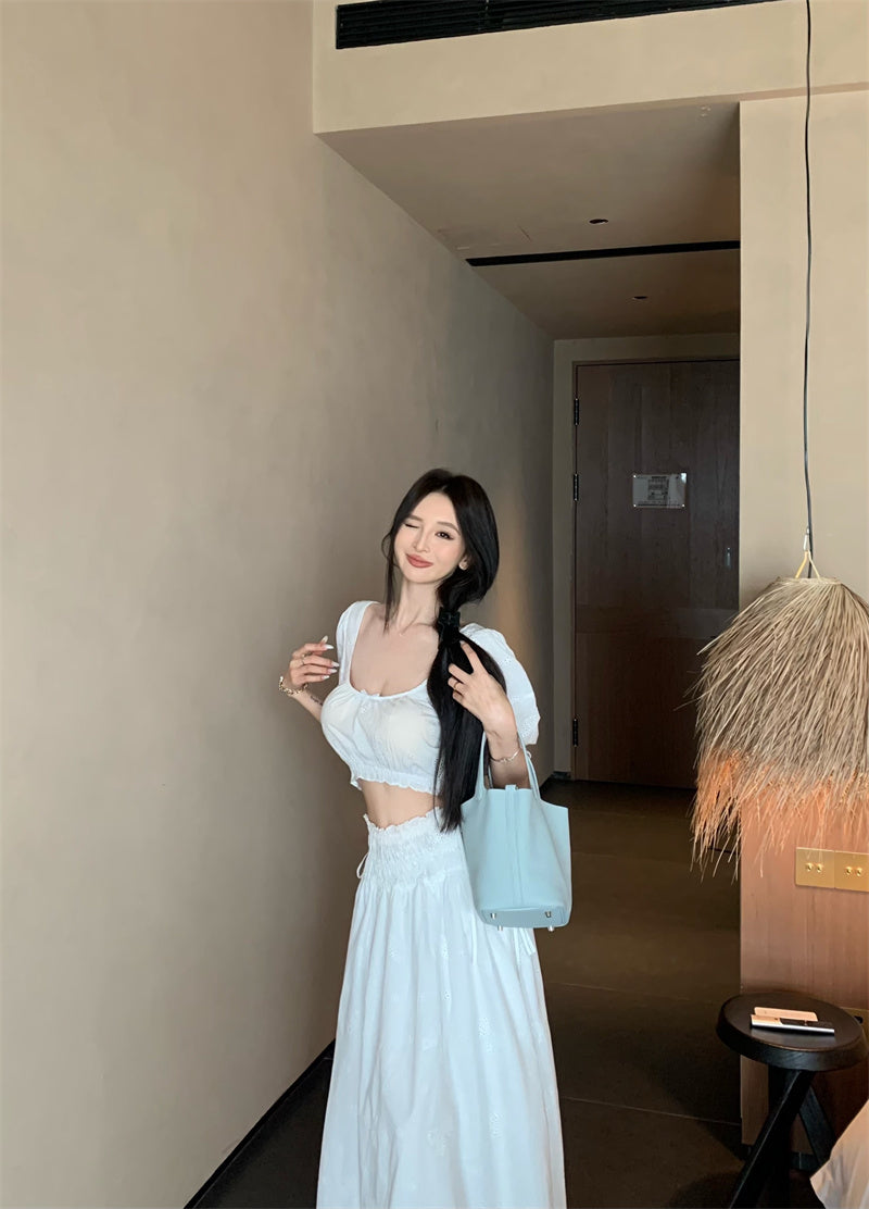 Uネックスモールシャツスカートセット