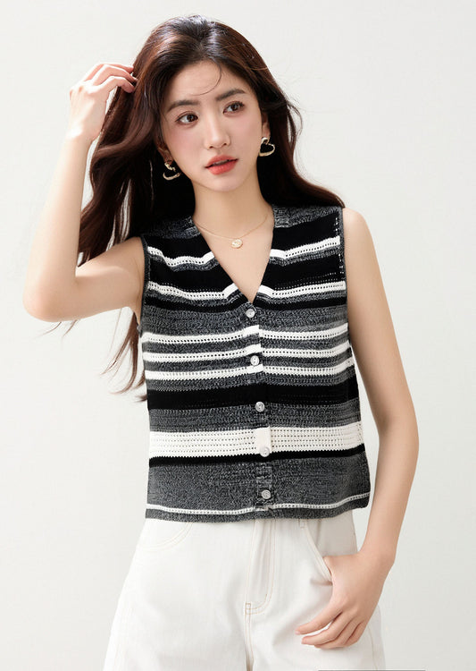 Vネックストライプコットンベスト