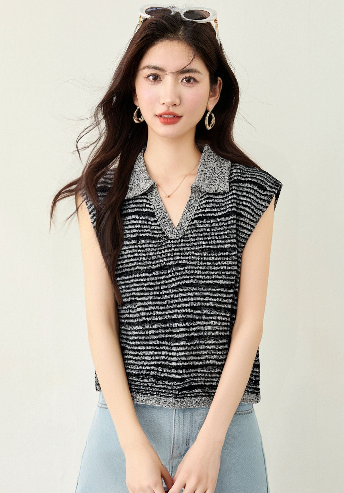 半袖ポロネックベストトップ