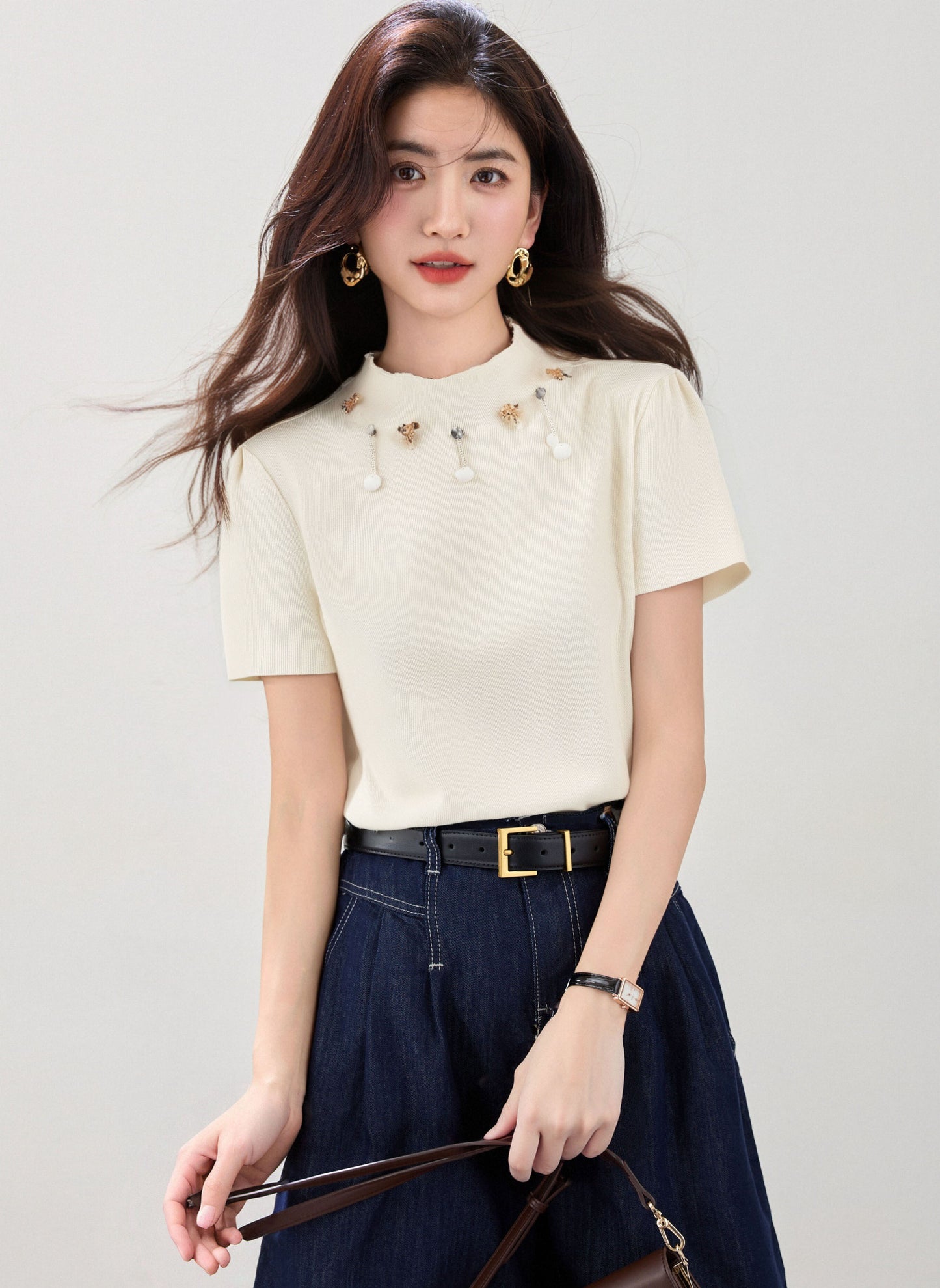 ラウンドネッククールニット半袖