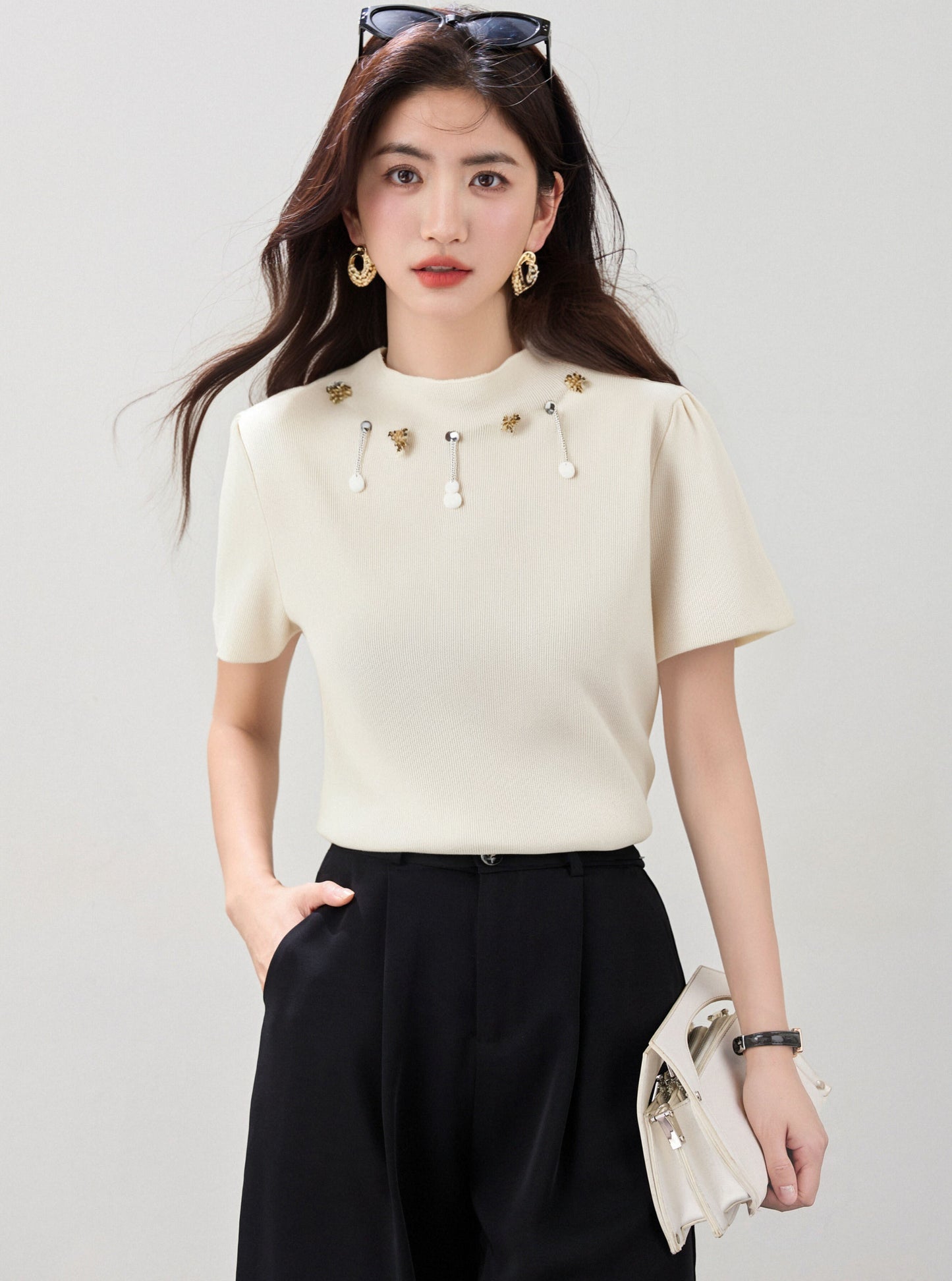 ラウンドネッククールニット半袖