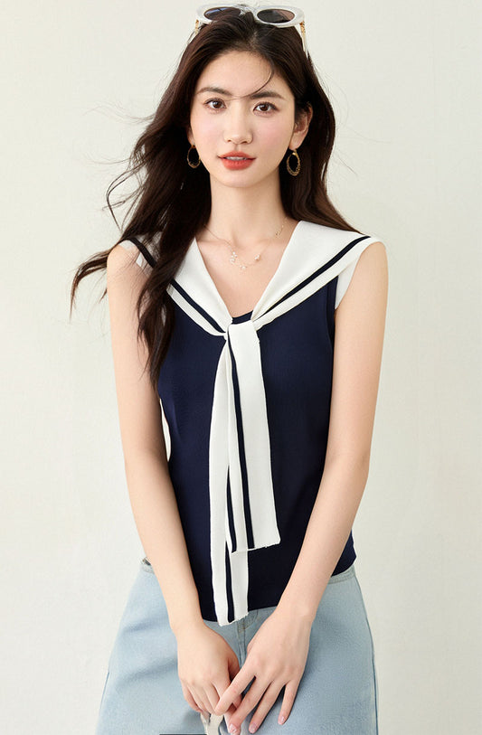 レースアップクールニット半袖トップ