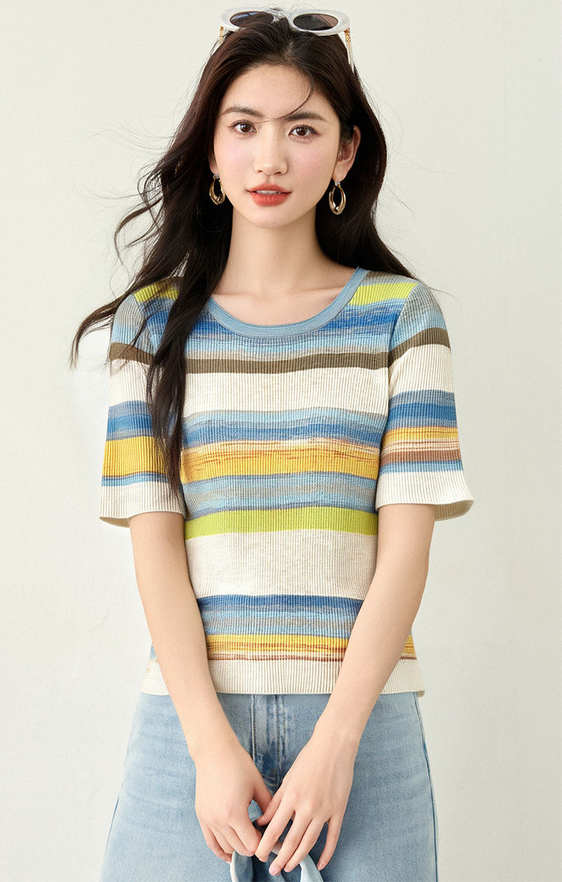 夏半袖レインボートップ