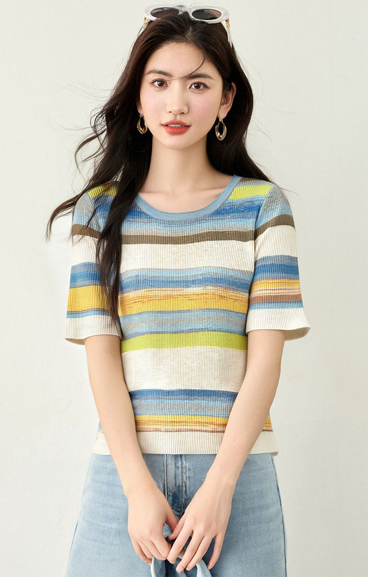 夏半袖レインボートップ