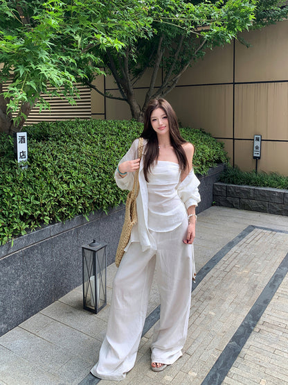 日焼け止めシャツ+バンドートップ+パンツスーツ