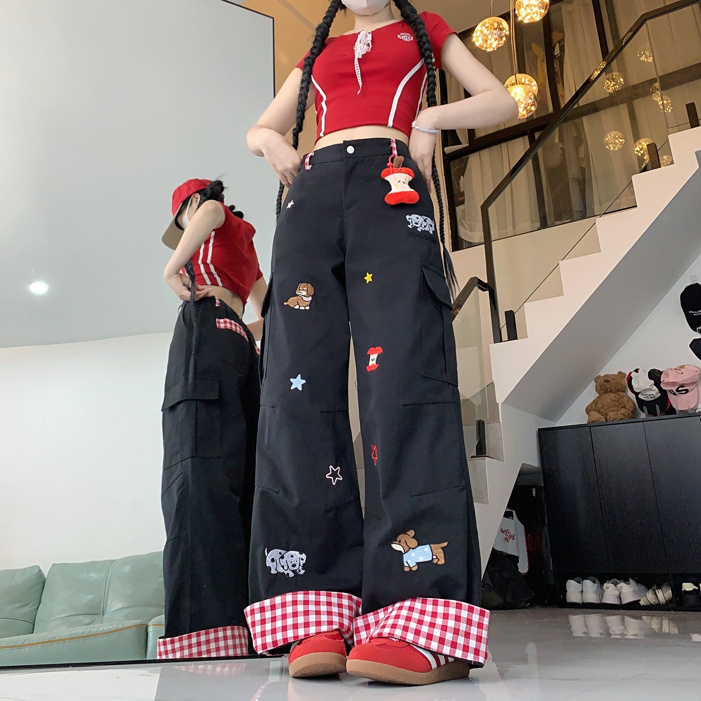 ワイドレッグストレートレッグモップパンツ