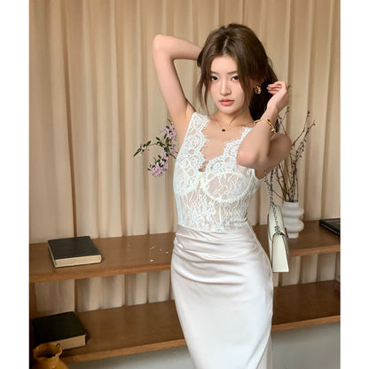 D4 Vネックハイエンドレースドレス