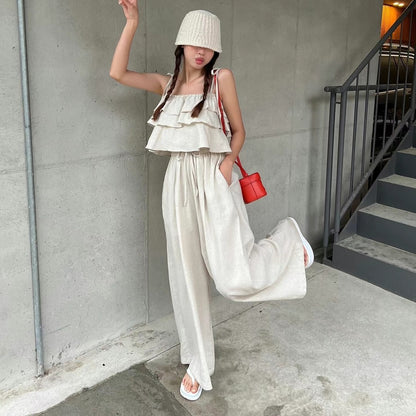 SE3 キャミソールシャツ+ハイウエストワイドレッグパンツ
