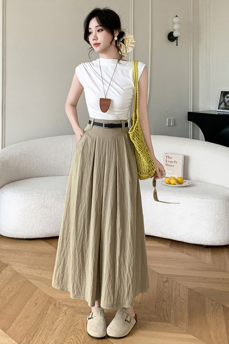 S3 ハイウエストミドル丈プリーツスカート