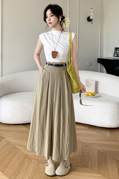 S3 ハイウエストミドル丈プリーツスカート