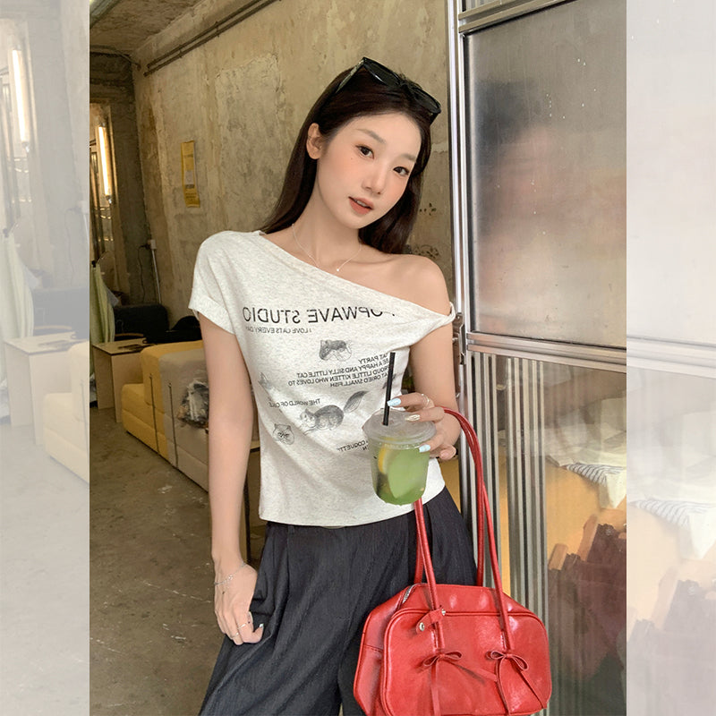 斜めショルダー半袖Tシャツ