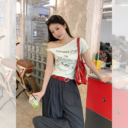 斜めショルダー半袖Tシャツ