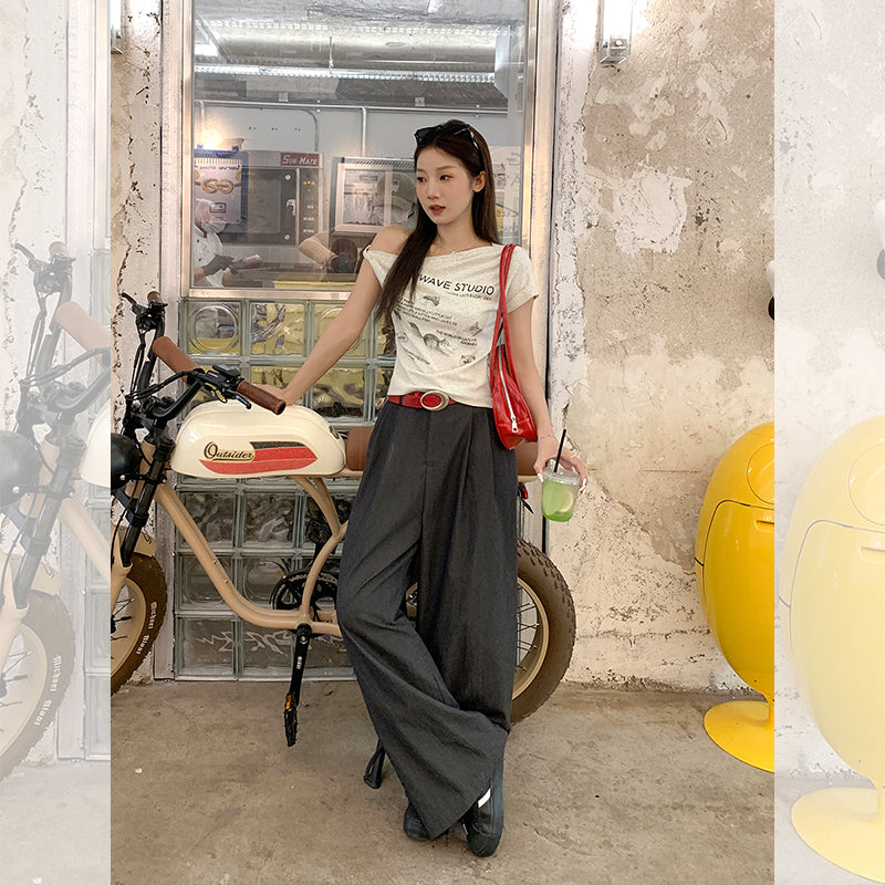 斜めショルダー半袖Tシャツ