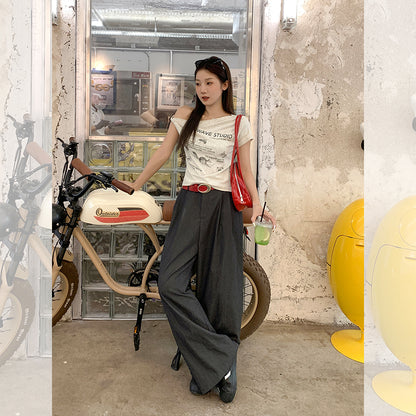 斜めショルダー半袖Tシャツ