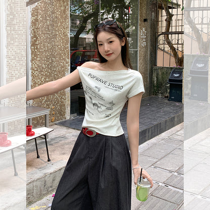 斜めショルダー半袖Tシャツ