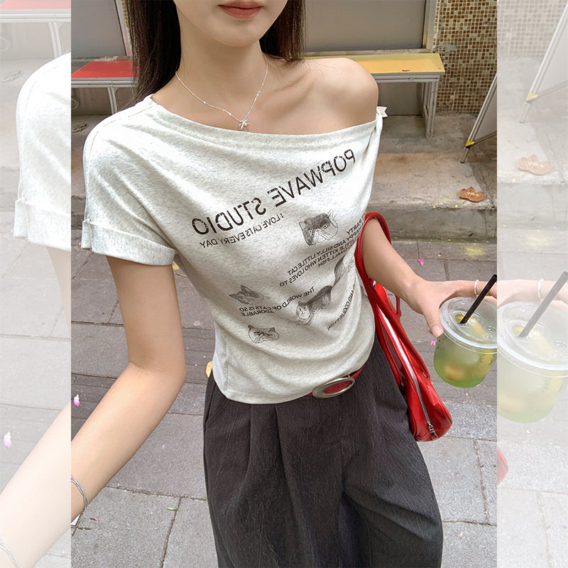 斜めショルダー半袖Tシャツ