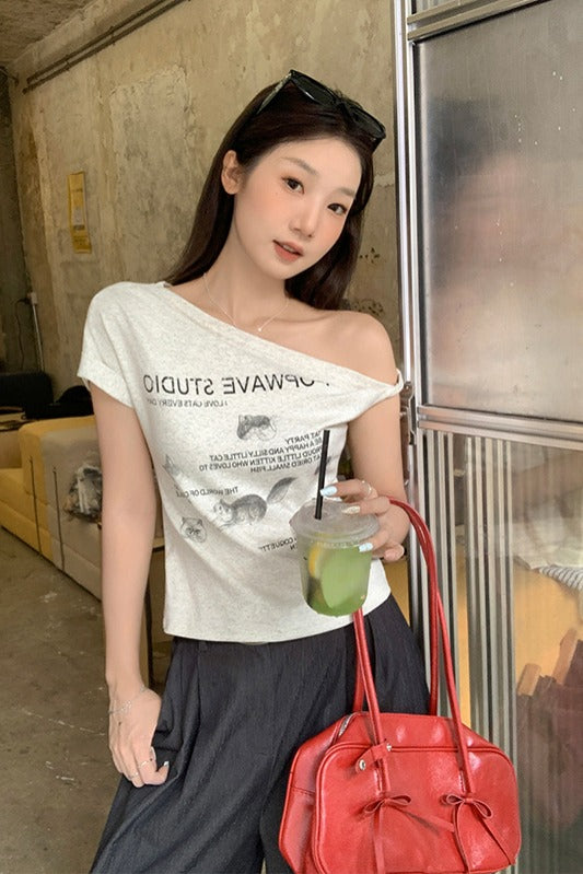 斜めショルダー半袖Tシャツ