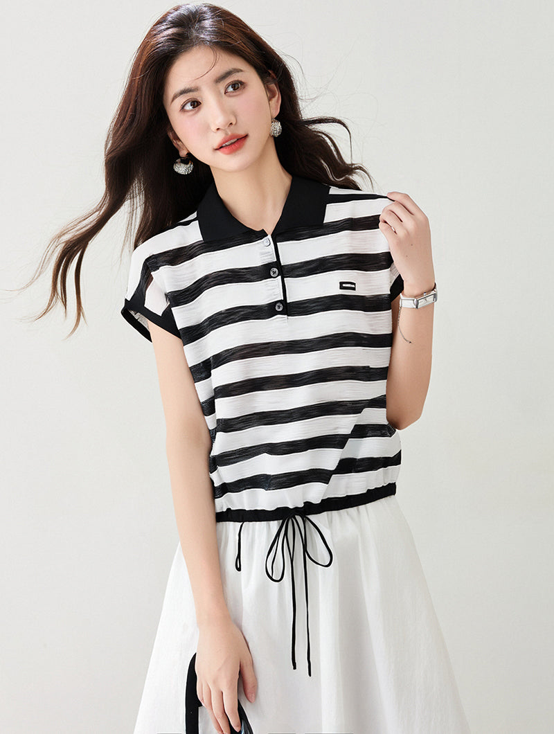 コントラストストライプトップ