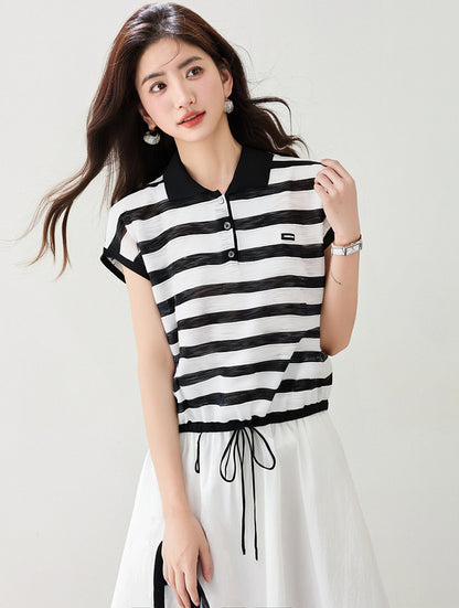 コントラストストライプトップ