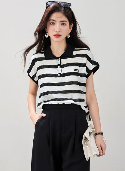 コントラストストライプトップ