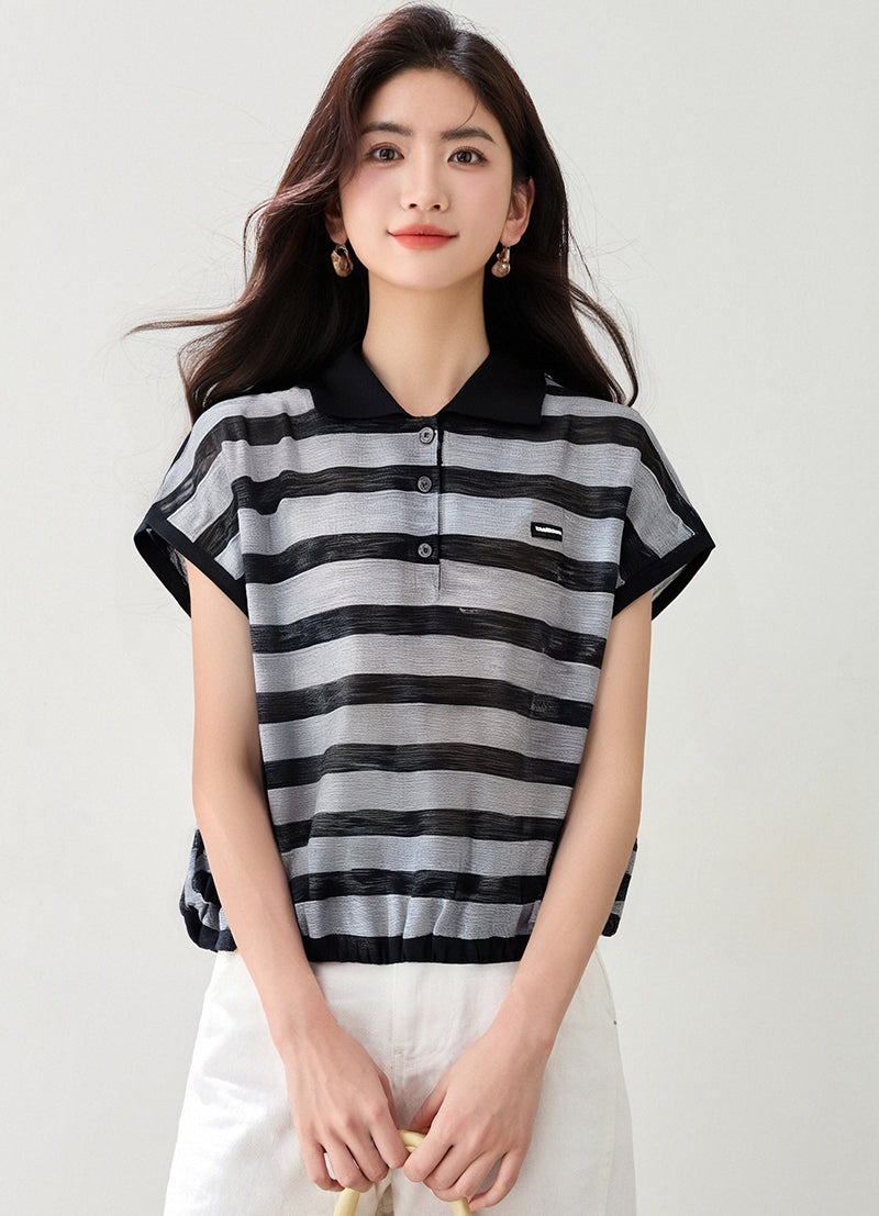 コントラストストライプトップ