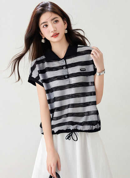 コントラストストライプトップ