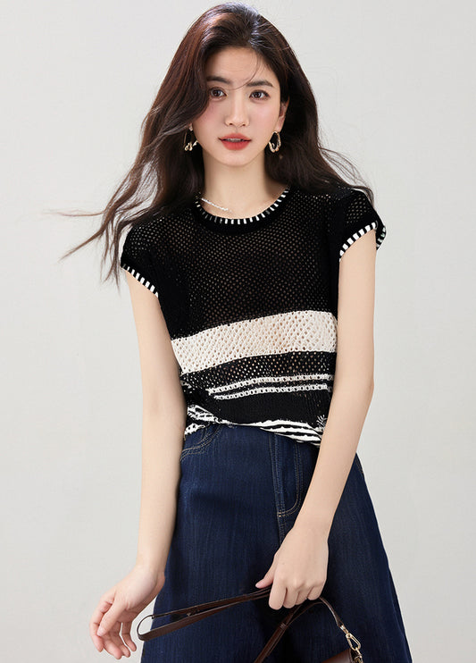 コントラストストライプトップ