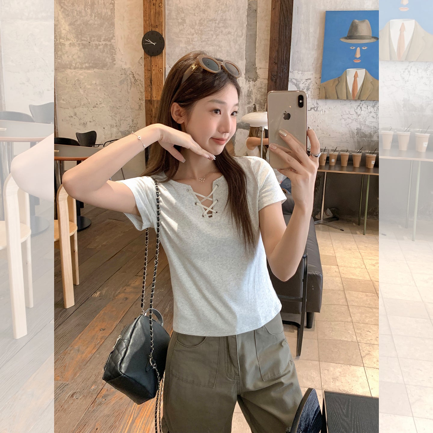 Vネックショートトップ