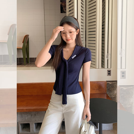 ネイビーカラースリミングトップ