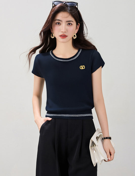 夏の韓国ファッションラペルTシャツ