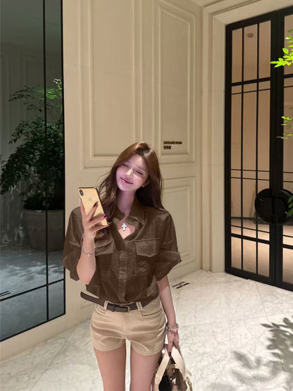 長袖ルーズシャツ+オールマッチショーツ