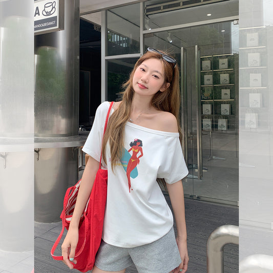 オープンカラーボーンルーズトップ