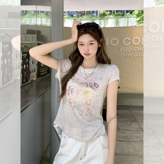 面白いレタープリント半袖Tシャツ